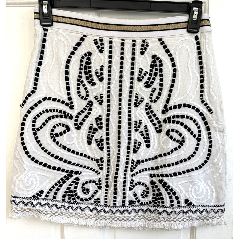 Tribal Embroidered Skirt Boho Chic Crochet Lace Trim Festival Cotton/Linen | 4